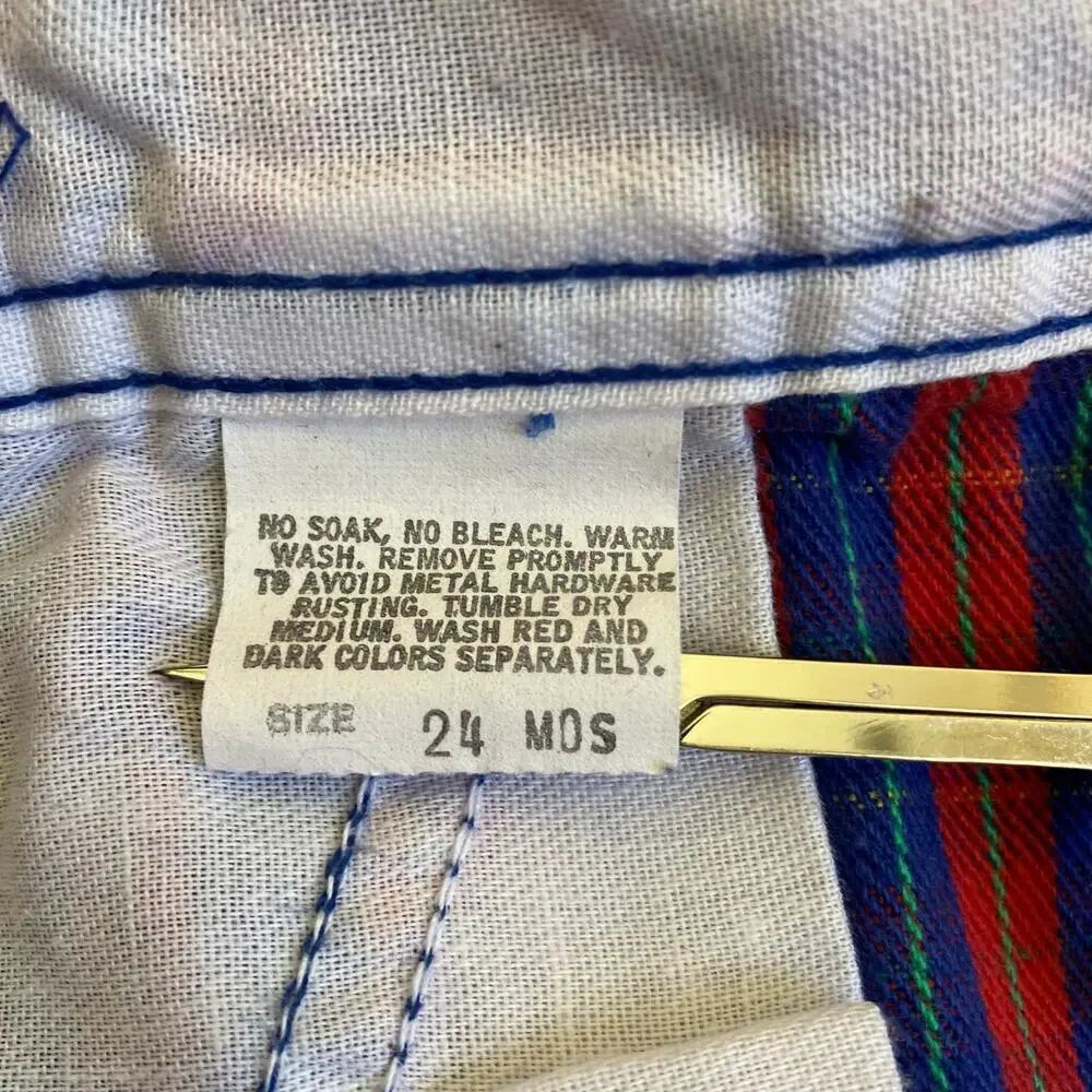 Oshkosh B'Gosh Babys 24 Months Vintage 90s Plaid Overalls Paper Tag Made in USA